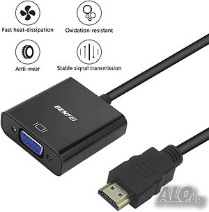 Преходник HDMI към VGA Benfei, позлатен, HDMI мъжки към VGA женски