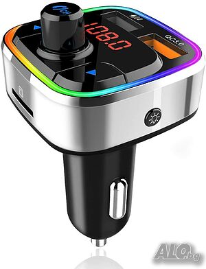 Bluetooth 5.0 FM трансмитер, QC3.0, MP3 плейър, Hands Free,  2 USB порта, RGB LED подсветка