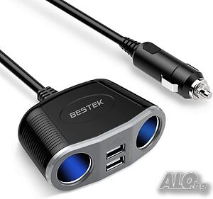 Разклонител за запалка BESTEK mrs152, 150w 2сокета + 2xUSB 2.4А