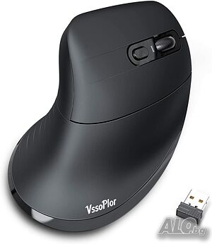 Bluetooth вертикална ергономична мишка, Vssoplor BT1+BT2+2.4G, оптична-1000/1600/2400 DPI, 5 бутона