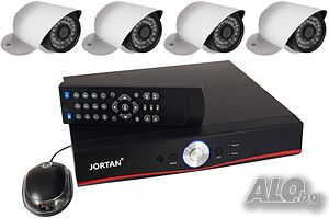 Пълен комплект JORTAN 4 броя AHD дигитални камери с висока резолюция + DVR + кабели и захранване