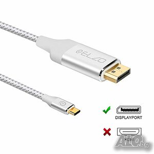 ELZO USB 3.1 Type C (Thunderbolt 3 Compatible) към Displayportкабел, ​ 2 метра