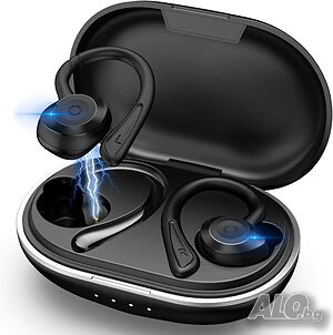 TWS спортни слушалки Bluetooth 5.0, ​ IPX7 водоустойчиви,  премиум стерео звук с докинг станция за зар