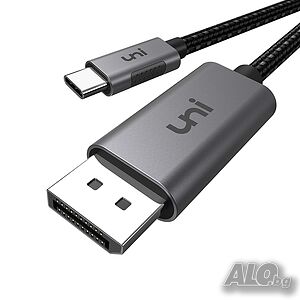USB C към DisplayPort кабел (4K60Hz, 2K165Hz), алуминиев корпус, найлонова оплетка,Thunderbolt 3