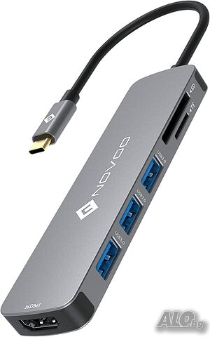 NOVOO USB C Hub 6 в 1 USB-C към 4K HDMI, 3хUSB 3.0, SD/TF четец на карти