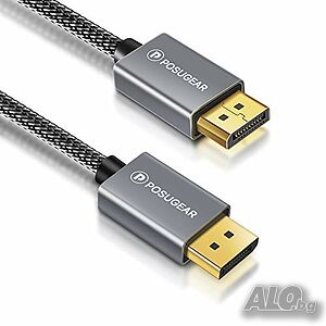 POSUGEAR DisplayPort към DisplayPort мъжки, 2 метра, найлонов плетен, 4K 2160p/HD 1080p/3D, позлатен