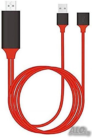 HDMI кабел за телефон към телевизор, iPhone iPad Android, Цифров AV адаптер 1080P