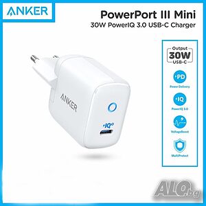 Anker Powerport III Mini 30W PIQ 3.0 USB-C бързо зарядно устройство, 5V, 9V, 12V, 20V-1.5 A