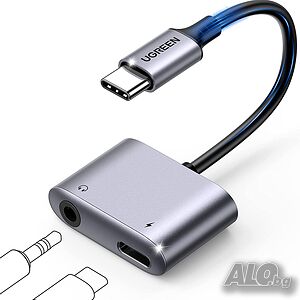 UGREEN USB C към 3,5 mm адаптер за слушалки с USB C PD 3.0 порт за зареждане