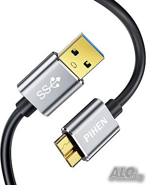 PIHEN Micro B към USB 3.0 кабел за данни и зареждане, алуминиеви глави, позлатени конектори - 150 см