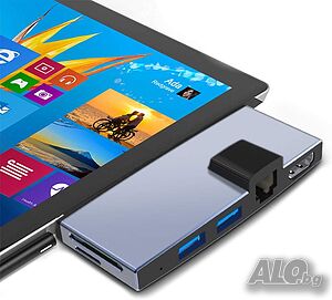 Докинг станция за Microsoft Surface Pro 4/5/6, HDMI, RJ45 LAN, 2xUSB 3.0, TF/SD четец