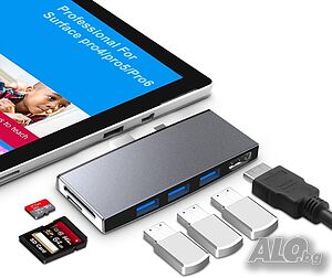 Докинг станция за Microsoft Surface Pro 4/5/6/, 4K HDMI, 3xUSB 3.0, SD/TFчетец, алуминиев