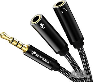 POSUGEAR Y сплитер за микрофон и слушалки, 3,5 мм мъжки към 2 3,5 мм женски аудио и микрофон