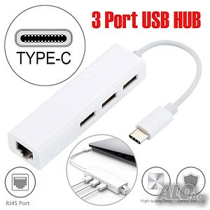 USB C 3.1 hub, с 3 x USB 2.0, Ethernet RJ45 Lan мрежова карта
