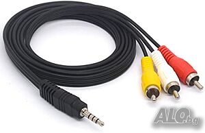 Аудио видео кабел Stereo Jack 3.5mm видео букса - 3RCA чинчове - 1,5 m
