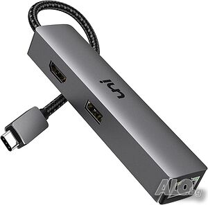 uni USB C хъб 5-в-1, Gbps Ethernet адаптер, 4k HDMI, 3xUSB 3.0 порта, алуминиев, найлонoв кабел