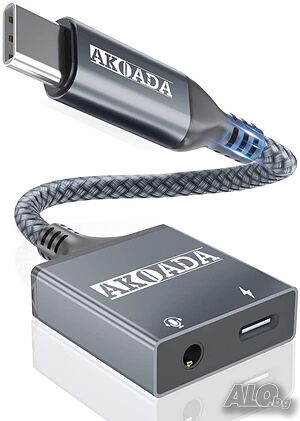 AkoaDa 2-в-1 USB-C PD и 3,5 mm аудио адаптер за Aux, стерео