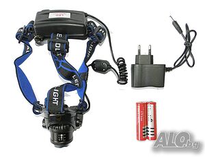 Мощен акумулаторен челник CREE XML T6 ZOOM + подарък зарядно за 12 V