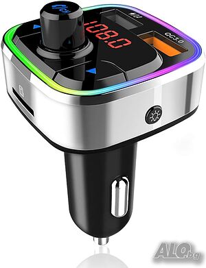 FM трансмитер Bluetooth 5.0, Волтметър, 6 LED светлини, Dual USB QC3.0, Siri, Google