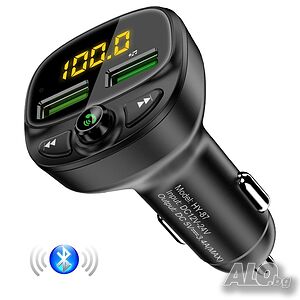 Bluetooth FM трансмитер и ВОЛТМЕТЪР, 2 USB зарядни Car Kit HY-87