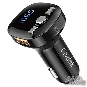 Clydek Bluetooth V5.0 FM трансмитер, Волтметър, Hand-Free 2x USB, QC3.0, USB и TF карта