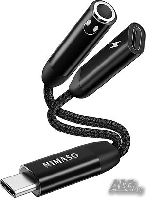 NIMASO USB Type C към 3,5 мм адаптер за слушалки и зарядно 2 в 1, 60 W зареждане, AUX кабел