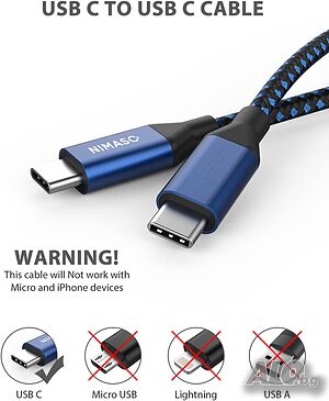NIMASO USB C към USB C кабел за бързо зареждане 60 W, 30 см