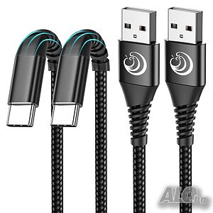 2 броя Aioneus USB C кабел 3A, за бързо зареждане 1,8 м, плетена оплетка