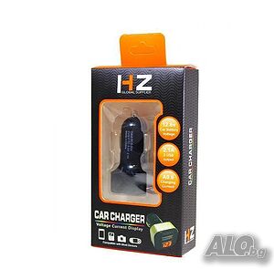 Зарядно за автомобил с 2 бр. USB, HZ Car Charger, с вграден волтметър