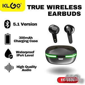 TWS стерео безжични слушалки KLGO HK-80BL, активно подтискане на шума и микрофон