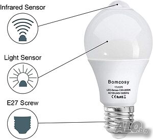 Bomcosy, 13 W B22 LED лампа с интелигентен сензор, автоматично включване/изключване