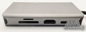 10 в 1 USB C хъб, алуминиев, 3xUSB, HDMI 4K, 1080P VGA, SD,TF, PD, 1000 Mb LAN, Audio