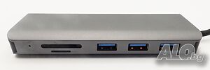 7 в 1 USB A 3.0 хъб, алуминиев, 3xUSB 3.0, SD,TF, micro USB, 1000 Mb LAN, Audio