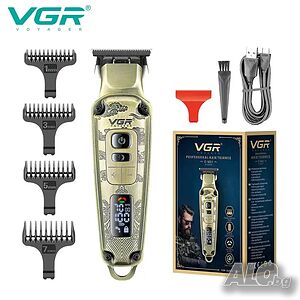 Професионална мaшинка за подстригване VGR V-901, дисплей, 4 приставки, 4 скорости, USB зареждане
