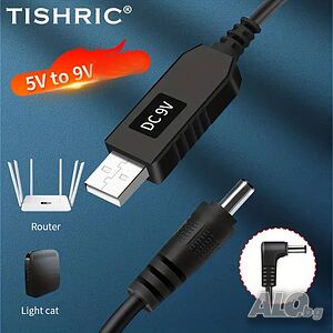 5V към 9V USB кабел за повишаване на напрежението, с жак 5,5 x 2,1 mm