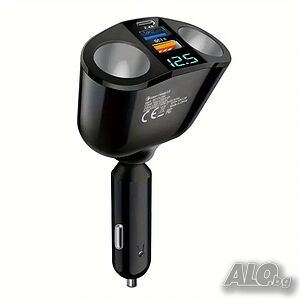 QC 3.0 разклонител на запалка 2 гнезда + 2 USB + TYPE C + Волтметър