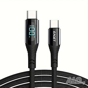 UUSB Type-C към Type-C PD кабел с дисплей, 5A, 100W, 1.2м, черен