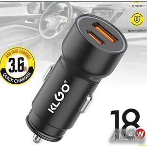 KLGO TC-02 USB Type C PD + USB, бързо зарядно устройство за кола - 18W
