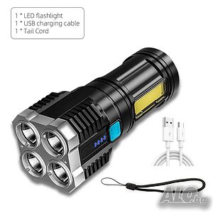 LED акумулаторен фенер и лампа 4 Х LED + COB диоди