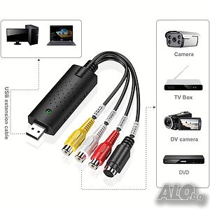 Външна USB карта за заснемане на видео и аудио - S Video / Композитен към USB, VHS цифров конвертор
