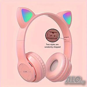 Розови безжични Bluetooth слушалки с котешки уши - FM Радио, MP3 плеър