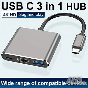 Хъб USB C към HDMI адаптер, Type C to HDMI 4К, USB 3.0 and Type C PD