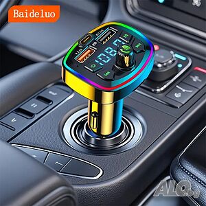 CAR Bluetooth FM трансмитер, волтметър, 7 LED светлини, 2xUSB + TYPE C, Q7