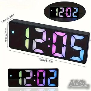 LED RGB часовник, аларма, температура, Snooze, регулируема сила на яркост, 2 аларми