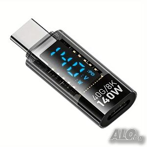 USB C към USB C адаптер с LED дисплей, 8К, 40 Gbps 140 W, Power Meter, USB4 Thunderbolt