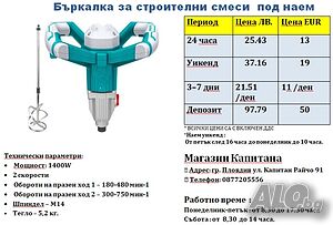 Бъркалка / миксер за строителни смеси под наем
