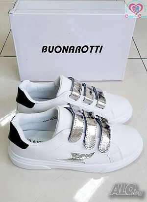 №36-№41, Дамски маратонки BUONAROTTI бели със сребристи декорации и 3 велкро