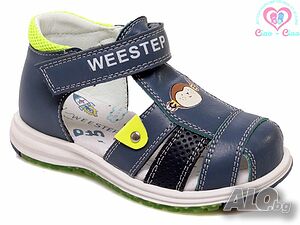 №22-№26, Сандали за бебе момче WEESTEP бели със сини акценти и мече