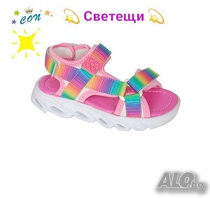 №23-28 *СВЕТЕЩИ* детски сандали за момиче с Цветовете на Дъгата на BUBBLE KIDS