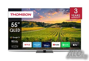 Телевизор, Thomson 55” QLED Google TV; 3840 x 2160 (4K UHD), 4000:1, QLED, 60 Hz, DVB-T/T2/C/S/S2